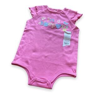 Okie Dokie Girls Bodysuit Size 6-9 Months Pink I'm‎ a Keeper Button Flowers NEW